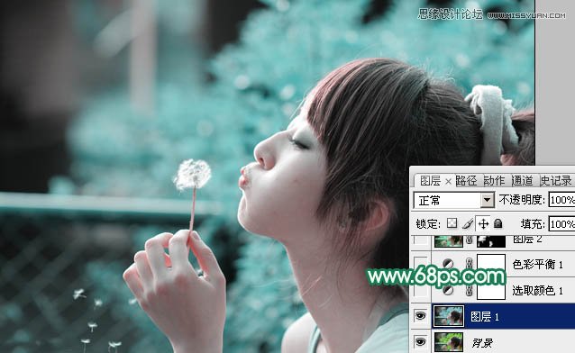 Photoshop使用通道替换调出美女青色效果