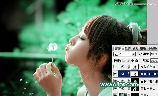 Photoshop使用通道替换调出美女青色效果