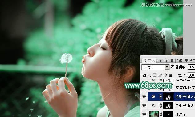 Photoshop使用通道替换调出美女青色效果