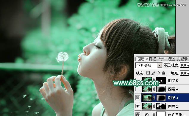 Photoshop使用通道替换调出美女青色效果