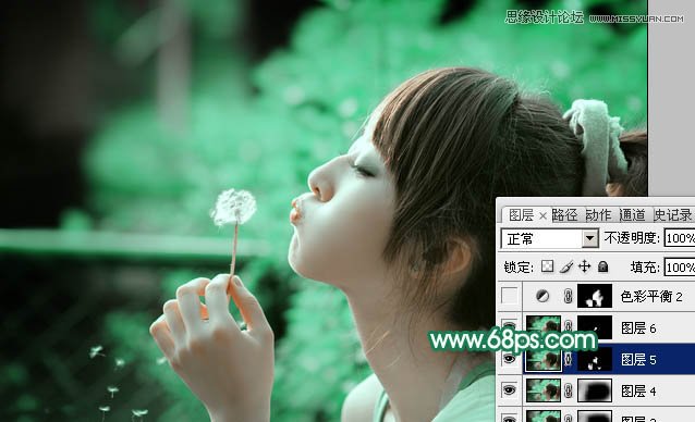 Photoshop使用通道替换调出美女青色效果