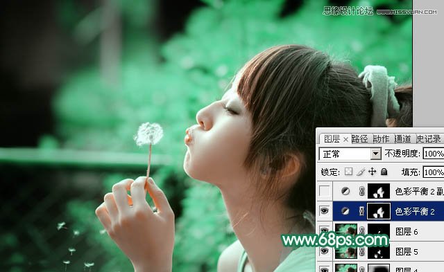 Photoshop使用通道替换调出美女青色效果