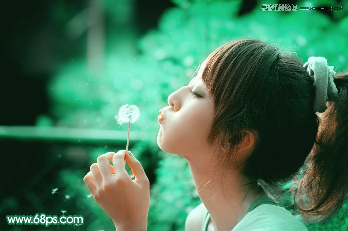 Photoshop使用通道替换调出美女青色效果