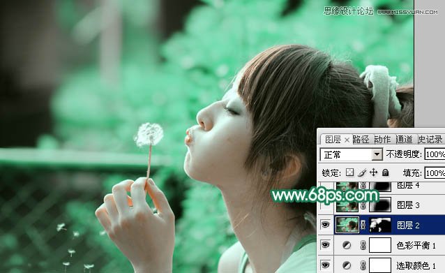Photoshop使用通道替换调出美女青色效果