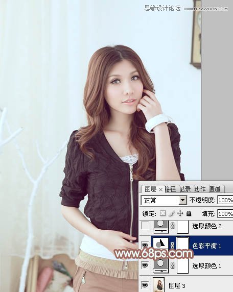 Photoshop调出甜美女孩淡青色调