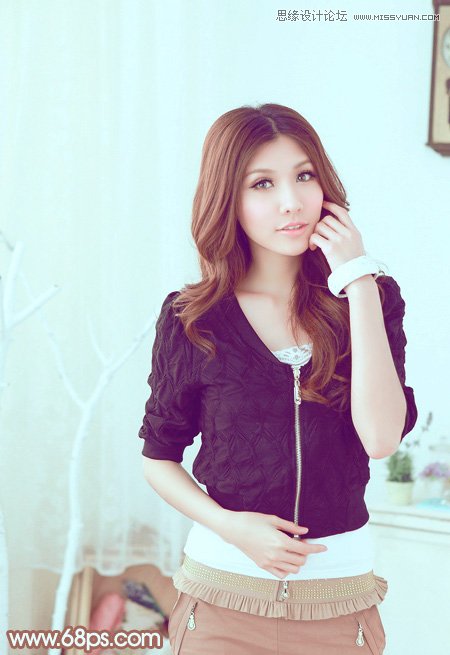 Photoshop调出甜美女孩淡青色调