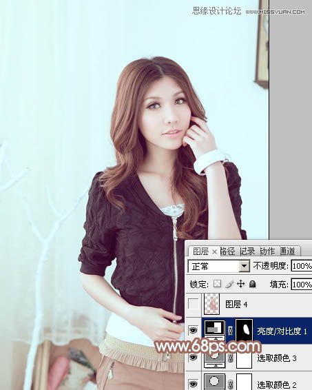 Photoshop调出甜美女孩淡青色调