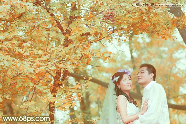 Photoshop调出婚片照片秋季黄色调