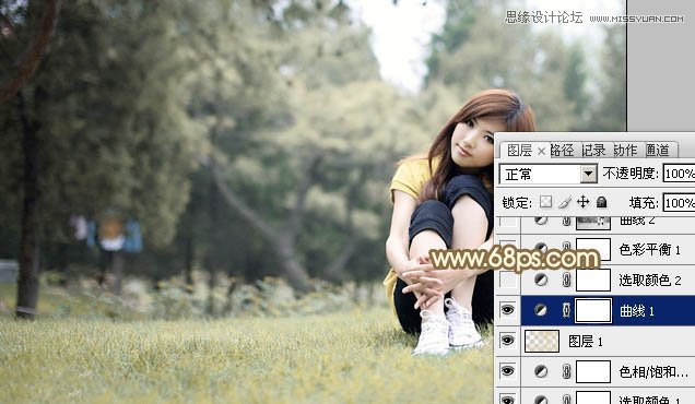 Photoshop调出草地上美女朦胧的淡黄色调