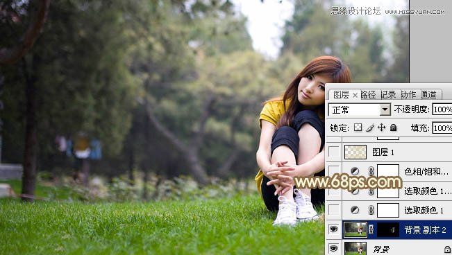 Photoshop调出草地上美女朦胧的淡黄色调