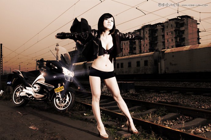 Photoshop调出铁路边美女中性色教程