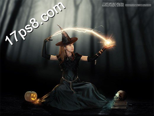 Photoshop设计万圣节正在施展魔法的女巫
