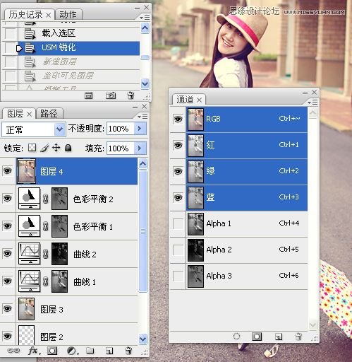 Photoshop调出街景美女淡雅的日系色调