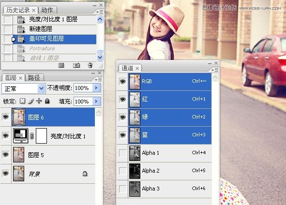 Photoshop调出街景美女淡雅的日系色调