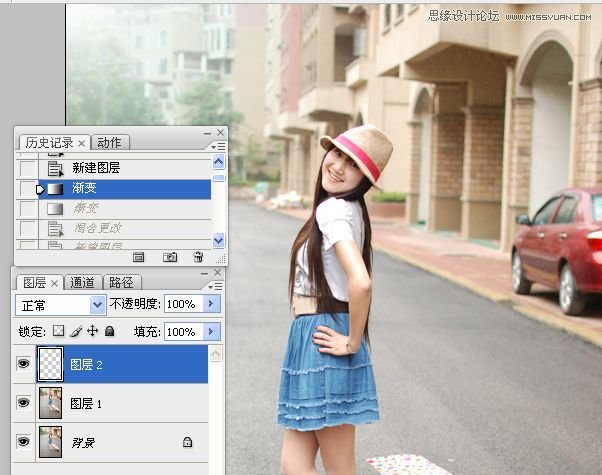 Photoshop调出街景美女淡雅的日系色调