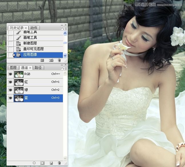Photoshop婚纱美女柔美的黄色肤色效果