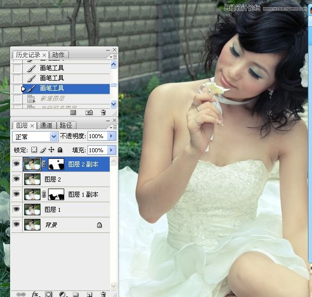Photoshop婚纱美女柔美的黄色肤色效果