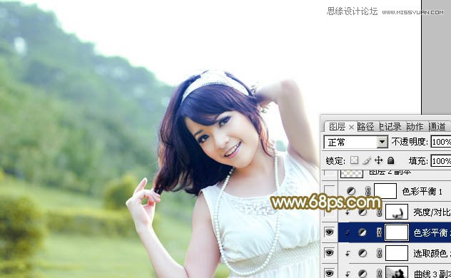 Photoshop给外景美女调出春季清新效果