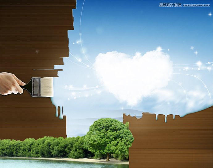 Photoshop设计创意的油漆刷墙壁纸效果