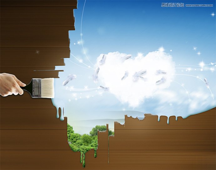 Photoshop设计创意的油漆刷墙壁纸效果