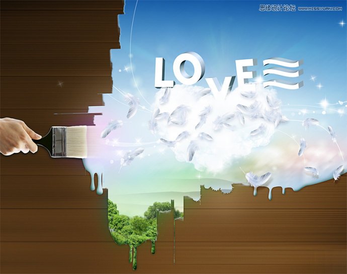 Photoshop设计创意的油漆刷墙壁纸效果