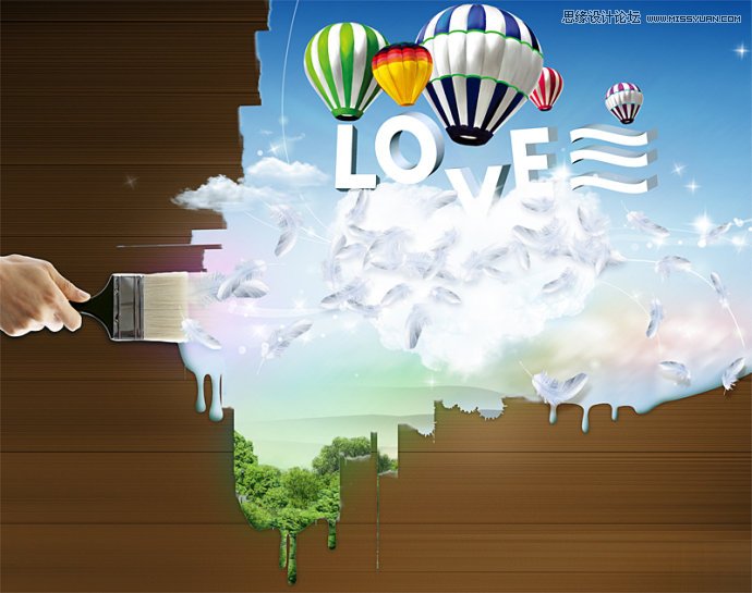 Photoshop设计创意的油漆刷墙壁纸效果