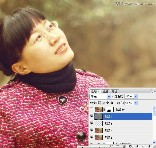 Photoshop调出公园女孩淡淡黄色效果