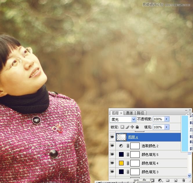 Photoshop调出公园女孩淡淡黄色效果