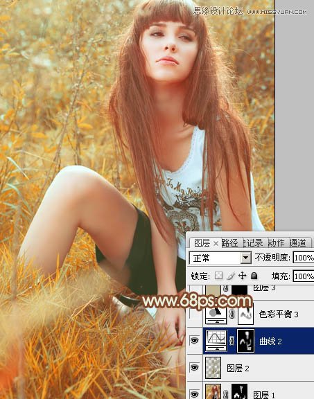 Photoshop调出草地美女怀旧的黄色调