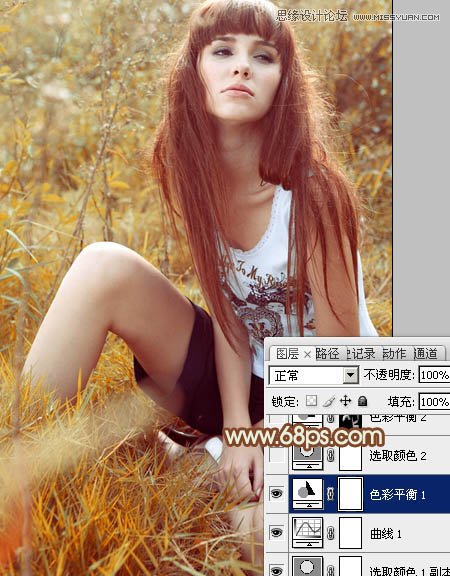 Photoshop调出草地美女怀旧的黄色调
