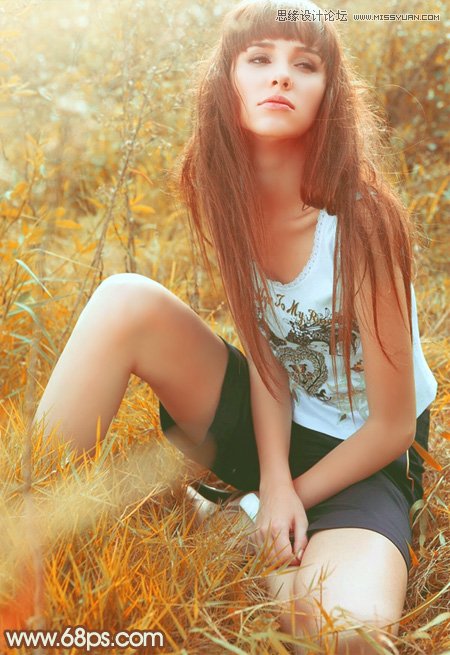 Photoshop调出草地美女怀旧的黄色调