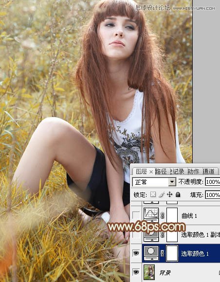 Photoshop调出草地美女怀旧的黄色调