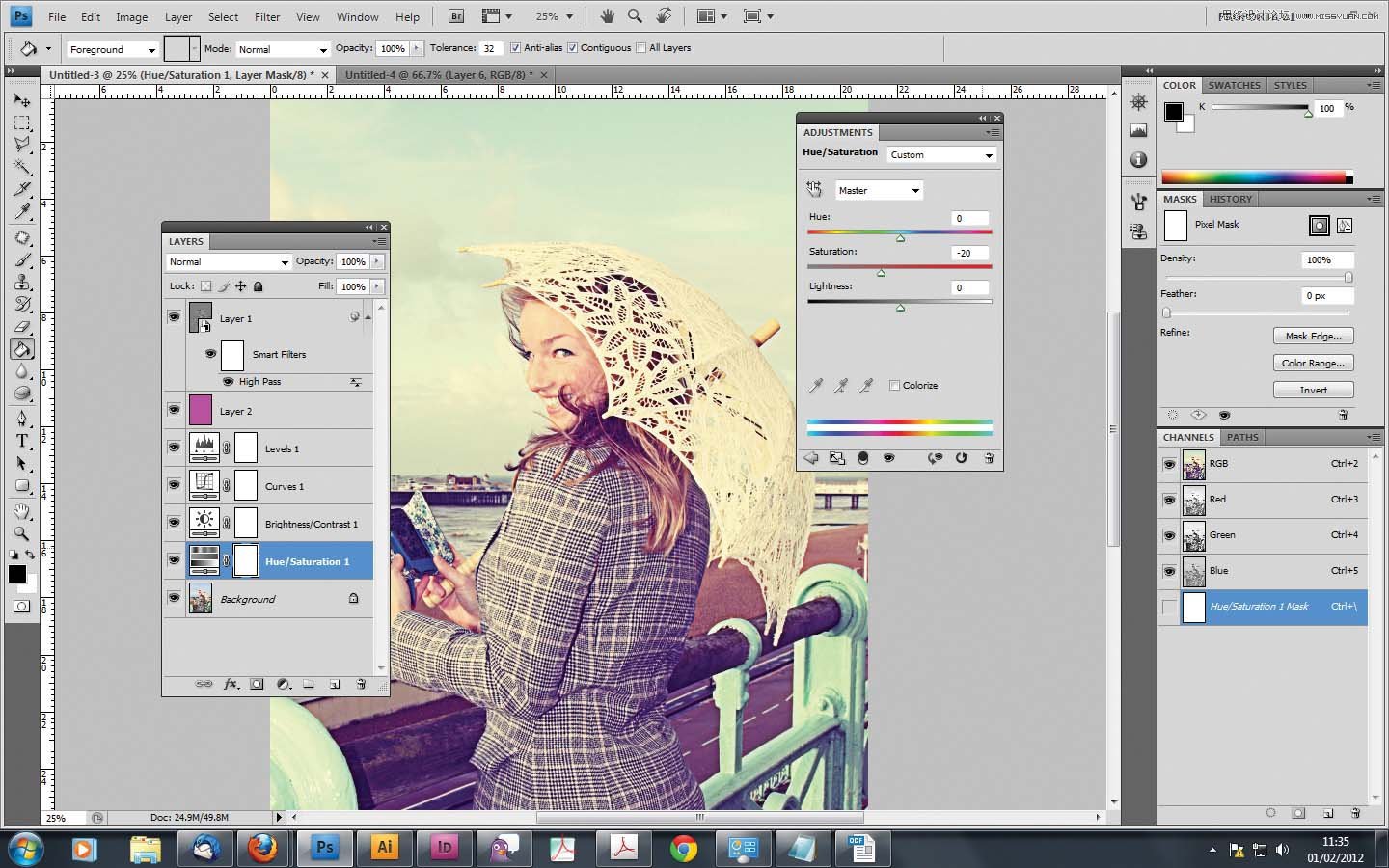 Photoshop调出国外美女照片复古青色调