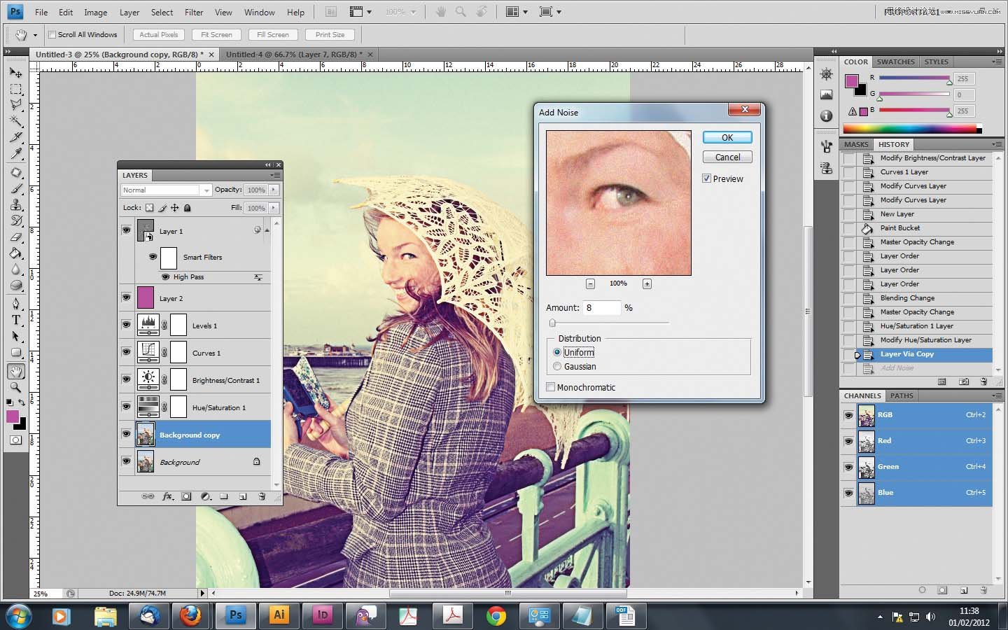 Photoshop调出国外美女照片复古青色调