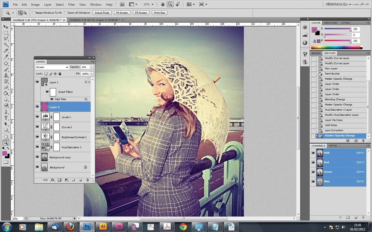 Photoshop调出国外美女照片复古青色调