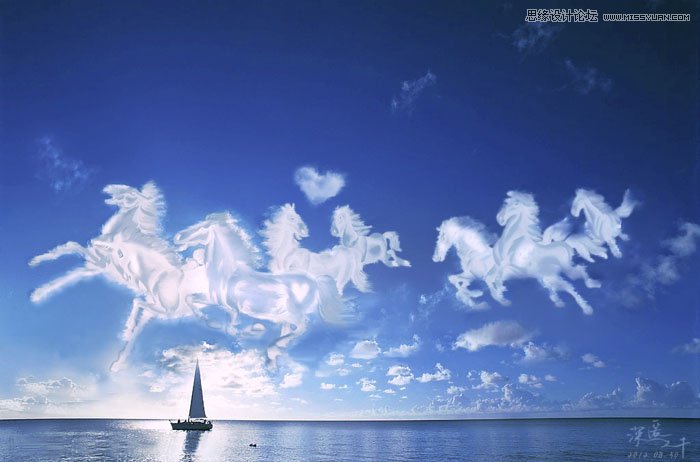Photoshop合成在天空中驰骋的水晶白马