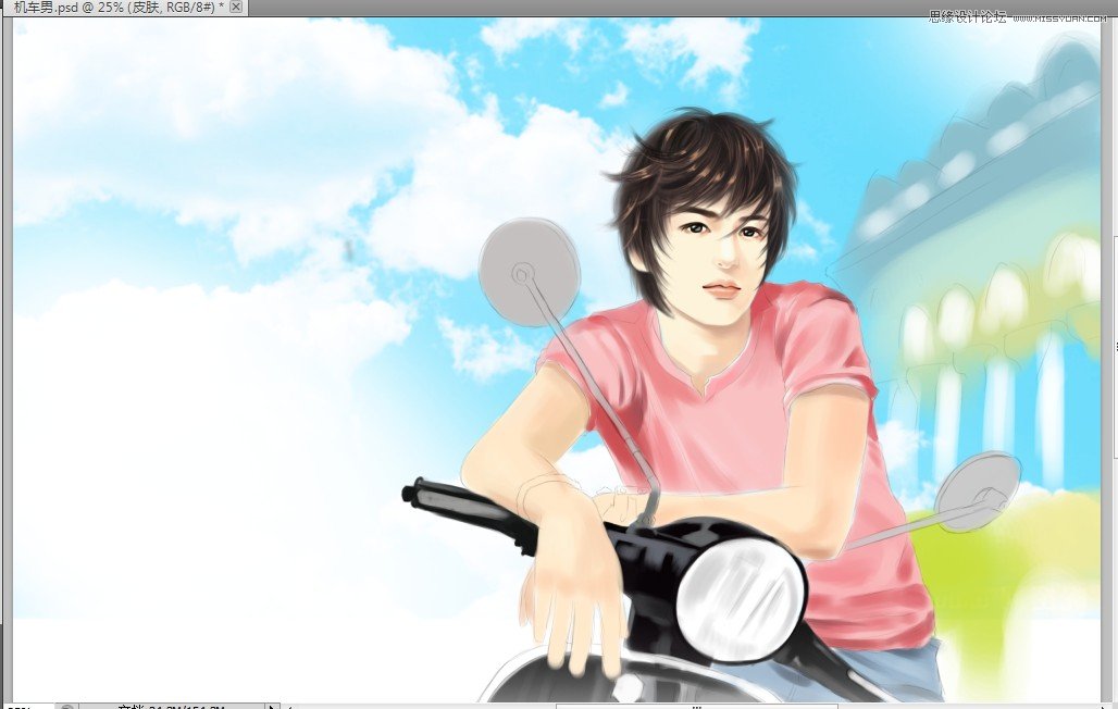 Photoshop绘制唯美风格午后阳光机车男孩