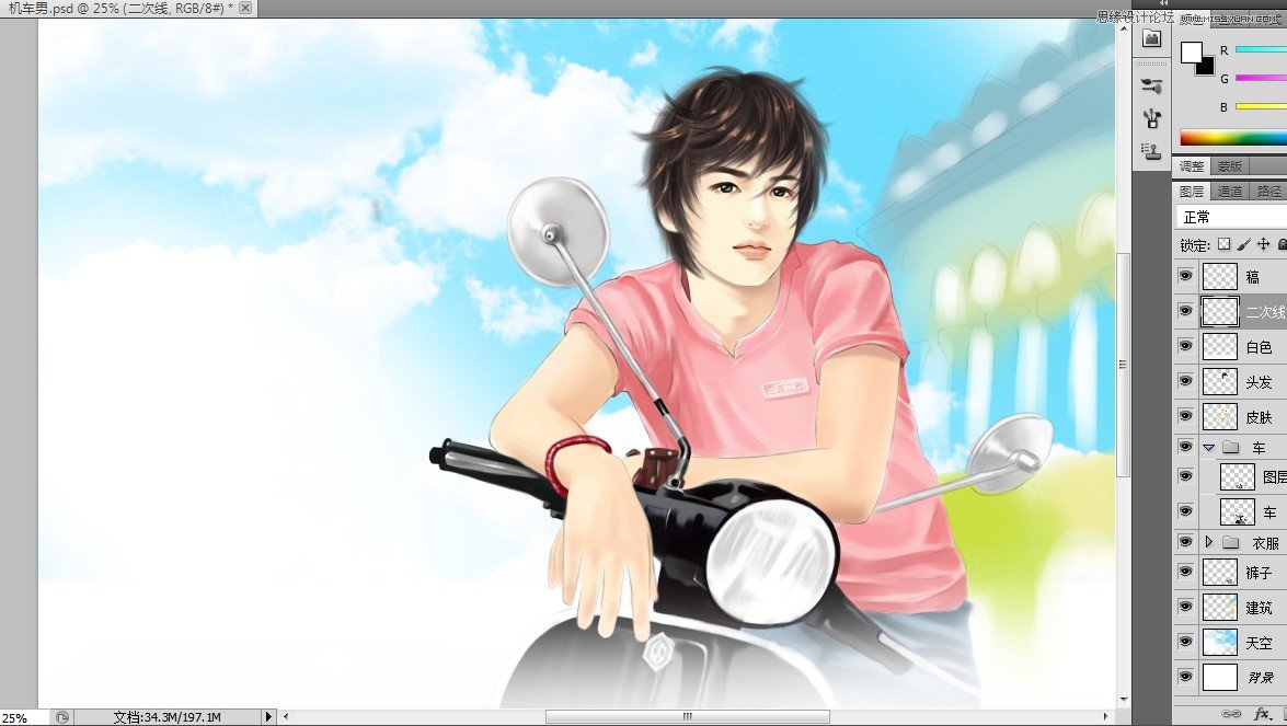 Photoshop绘制唯美风格午后阳光机车男孩