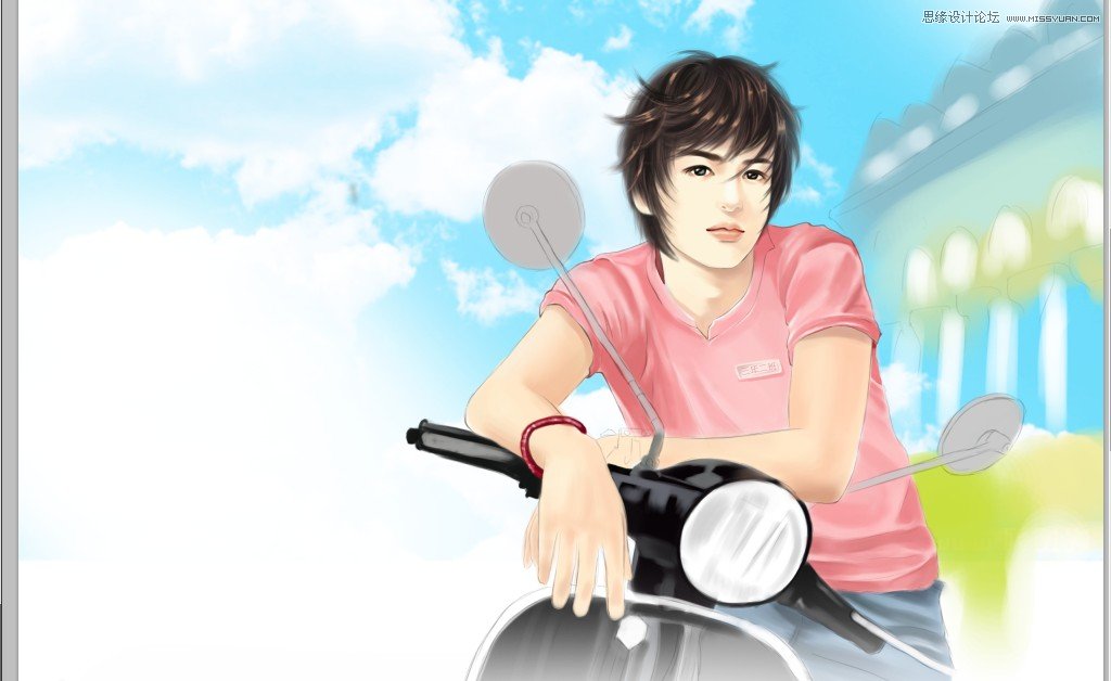 Photoshop绘制唯美风格午后阳光机车男孩