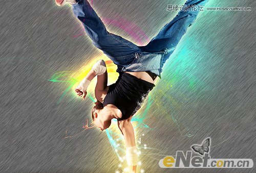 Photoshop设计抽象光线背景效果的街舞女孩