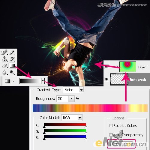 Photoshop设计抽象光线背景效果的街舞女孩