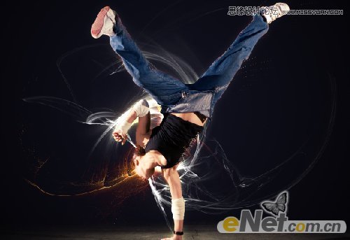 Photoshop设计抽象光线背景效果的街舞女孩