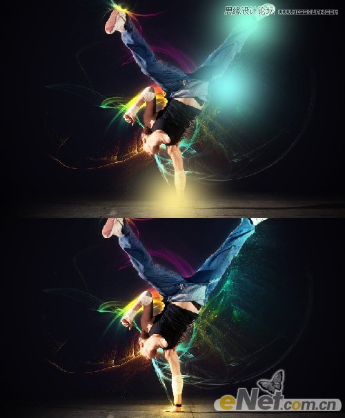 Photoshop设计抽象光线背景效果的街舞女孩