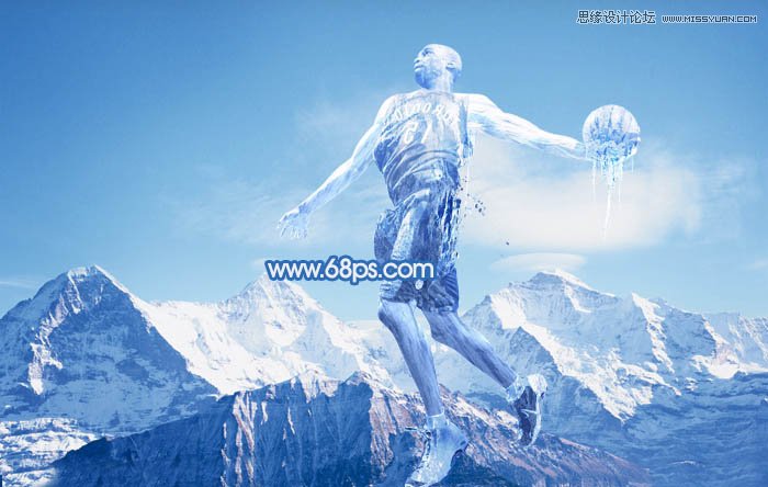 Photoshop合成震撼效果的灌篮冰人