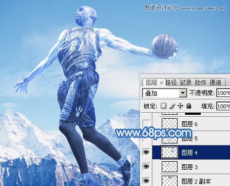 Photoshop合成震撼效果的灌篮冰人