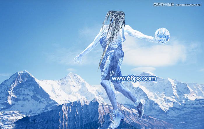Photoshop合成震撼效果的灌篮冰人