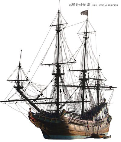 Photoshop合成海边古船下神秘的鱼美人