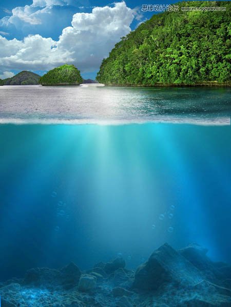 Photoshop合成海边古船下神秘的鱼美人