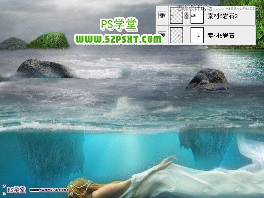 Photoshop合成海边古船下神秘的鱼美人