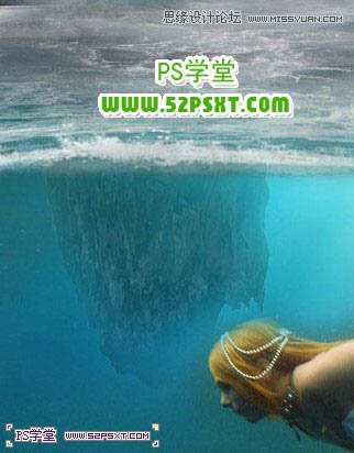 Photoshop合成海边古船下神秘的鱼美人